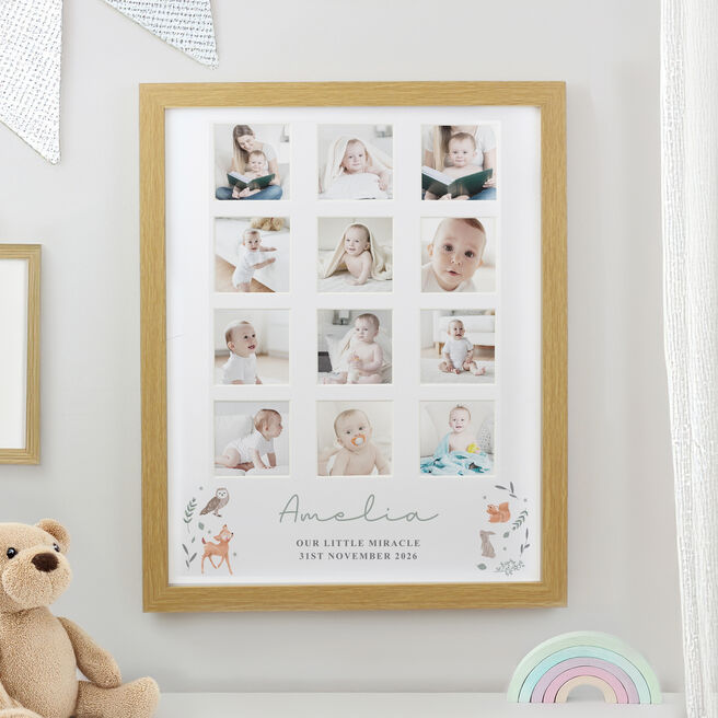 Personalised Woodland Animal Oak Multi Photo Frame