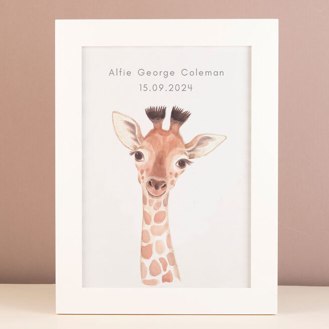 Personalised New Born Giraffe Framed Print