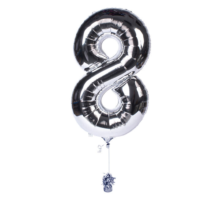 Large Silver Number 8 Inflated Balloon Arrangement 