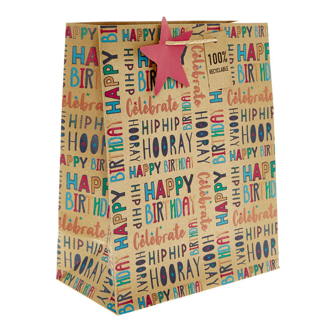 Large Recyclable Kraft Happy Birthday Gift Bag