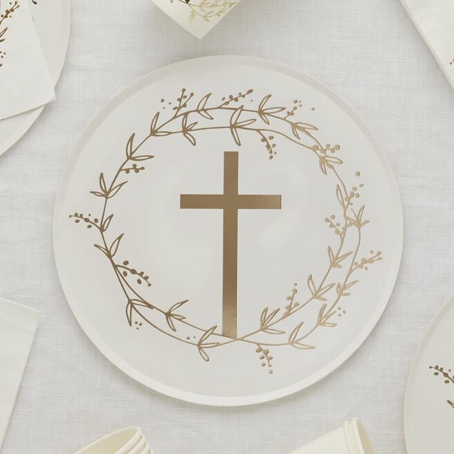 Gold Cross Paper Plates - Pack of 8