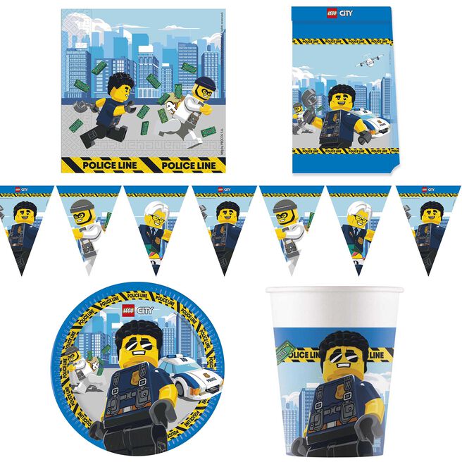 Lego City Party Tableware & Decorations Bundle - 16 Guests