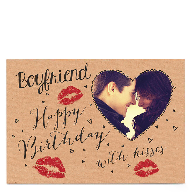 Photo Birthday Card - Boyfriend, Lipstick Kisses