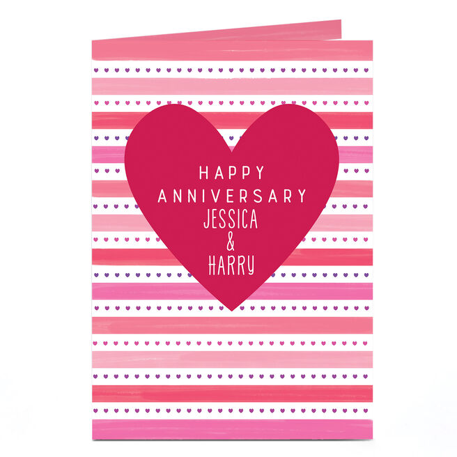 Personalised Anniversary Card - Love Heart Stripes