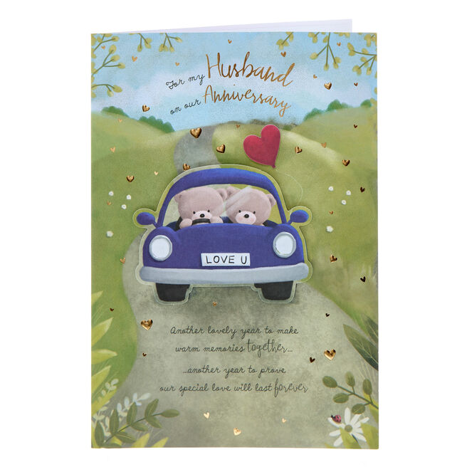 Husband Love U Hugs Bear Wedding Anniversary Card