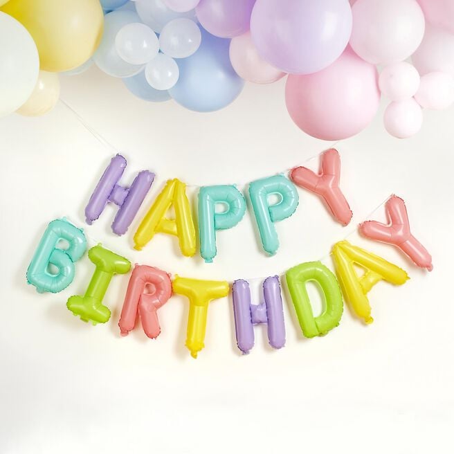 Pastel Happy Birthday Foil Balloon Garland