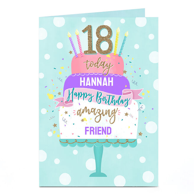 Personalised Birthday Card - Birthday Cake Friend Age 18
