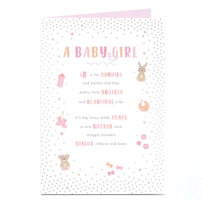 Personalised New Baby Card - Baby Girl Pink