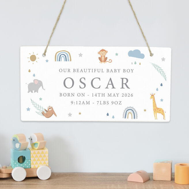 Personalised Safari Animals Wooden Sign