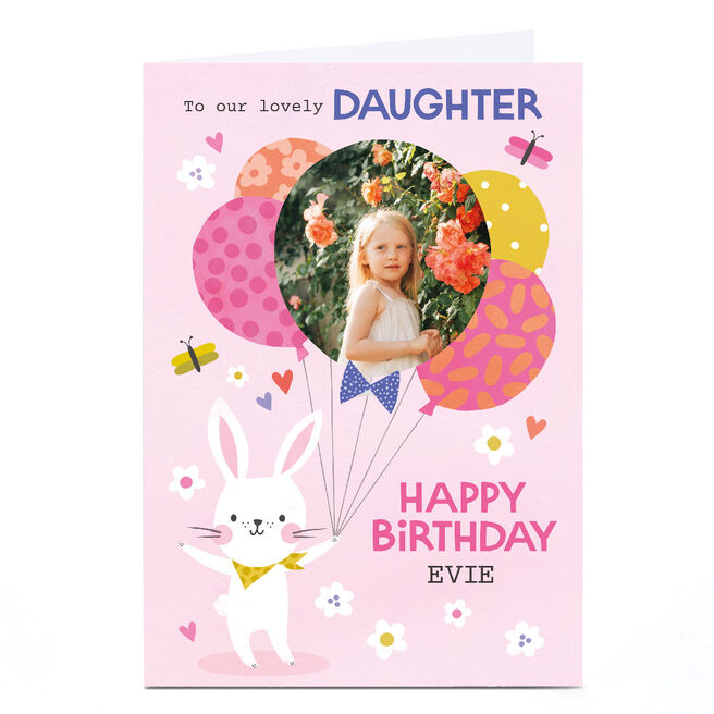 Personalised Lemon & Sugar Birthday Card - Bunny Balloons, Lovely Daughter 