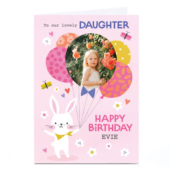 Personalised Lemon & Sugar Birthday Card - Bunny Balloons, Lovely Daughter 