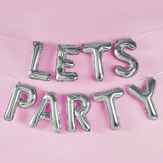 Metallic Silver Lets Party 16 Inch Foil Balloon Garland
