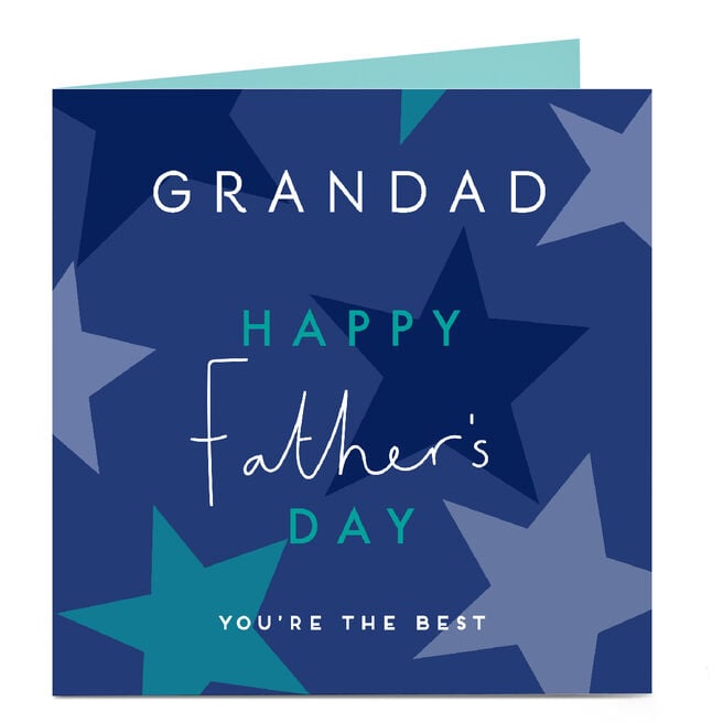 Personalised Father's Day Card - Blue with Stars and Text - Grandad