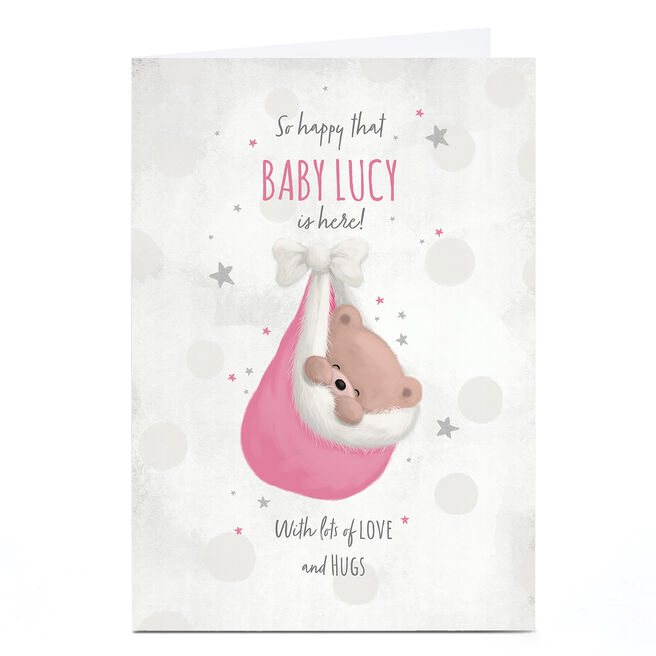 Personalised Hugs New Baby Card - Pink Baby Bundle