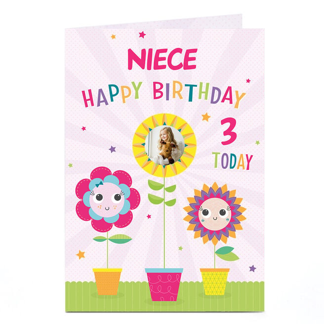 Photo Birthday Card -, Editable Age & Recipient, Flowers