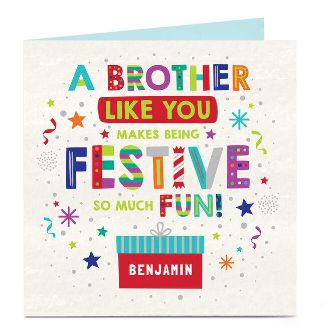 Personalised Christmas Card - Bright Festive Fun, Brother