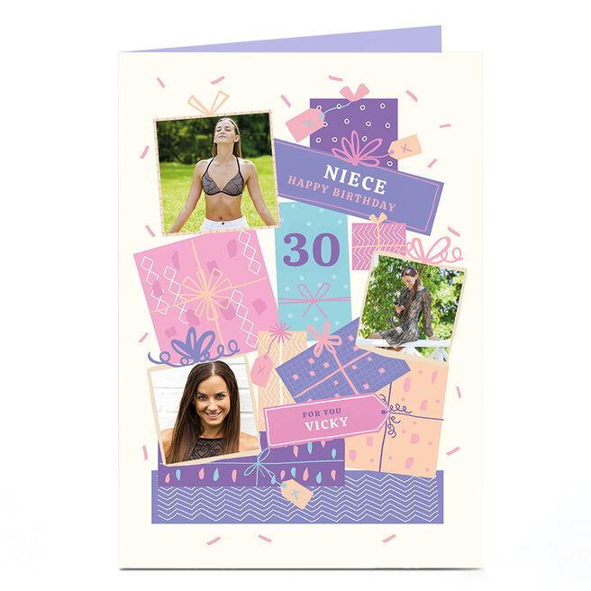 Photo Birthday Card - Purple & Pink Gifts, Editable Age