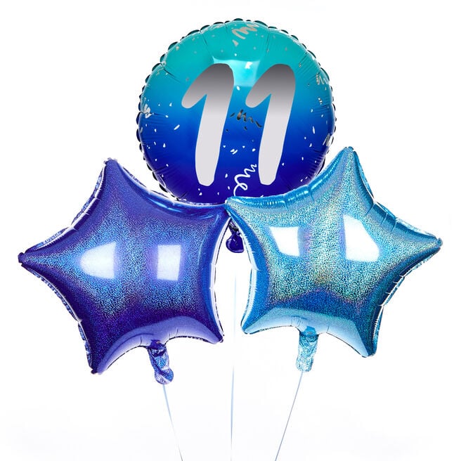 Blue 11th Birthday Balloon Bouquet - Delivered Inflated!