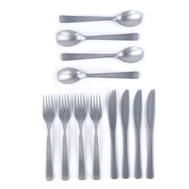 Reusable Silver Plastic Cutlery Set - 18 Pieces 