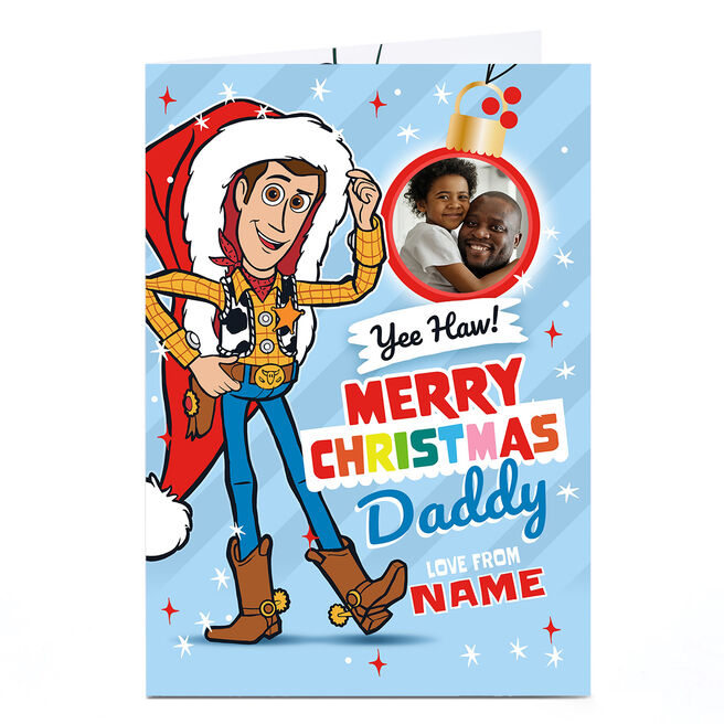Photo Toy Story Christmas Card - Woody in Santa Hat, Daddy