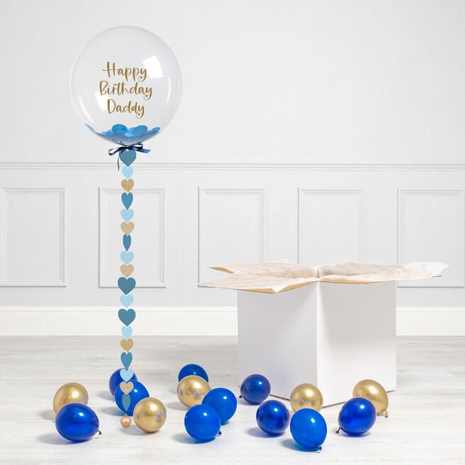Personalised Blue Heart Confetti Bubble Balloon & Minis - DELIVERED INFLATED!