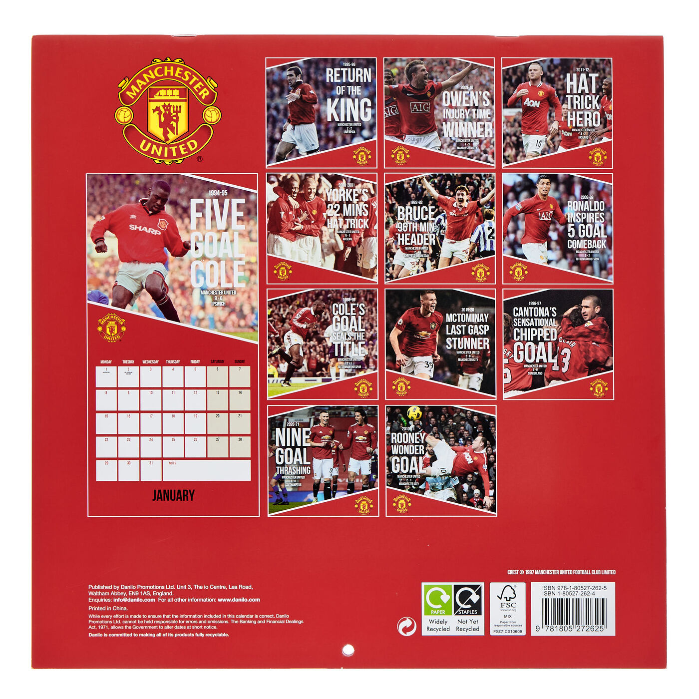 Buy 2024 Manchester United Memorable Moments Square Calendar for GBP 4.
