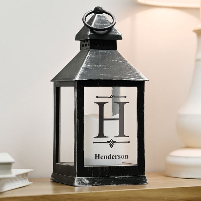 Personalised Initial Rustic Black Lantern