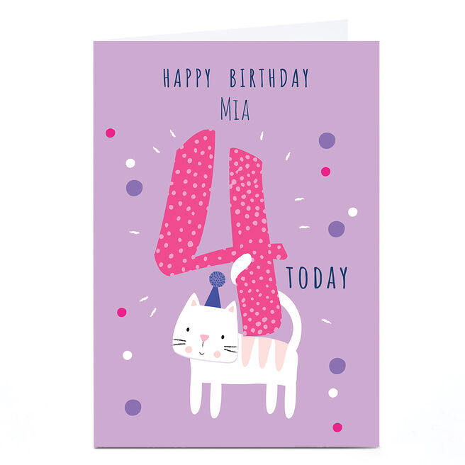Personalised Klara Hawkins 4th Birthday Card - Cat