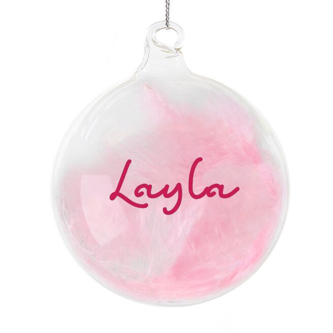 Personalised Pink Feather Bauble