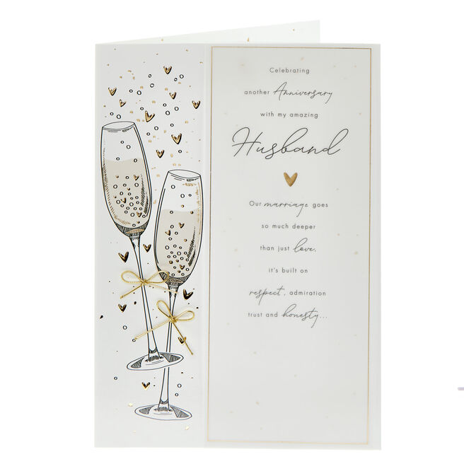 Husband Champagne Glasses Premium Wedding Anniversary Card
