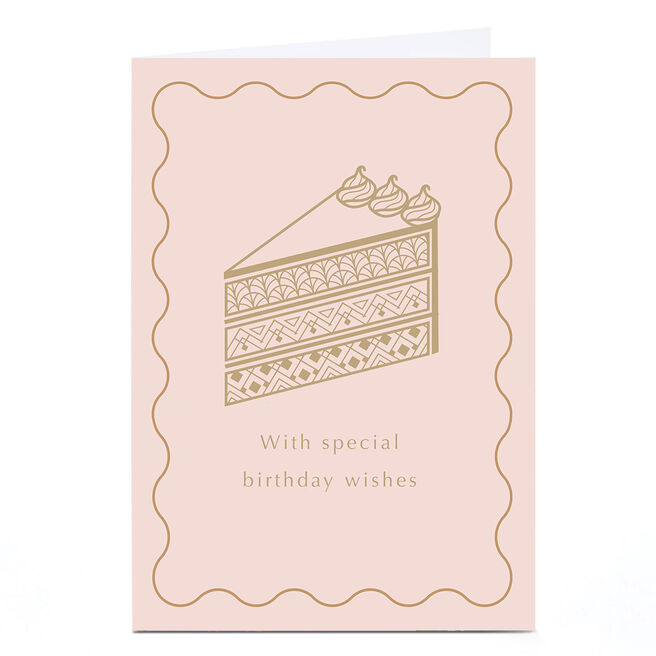 Personalised Birthday Card - Gold birthday cake
