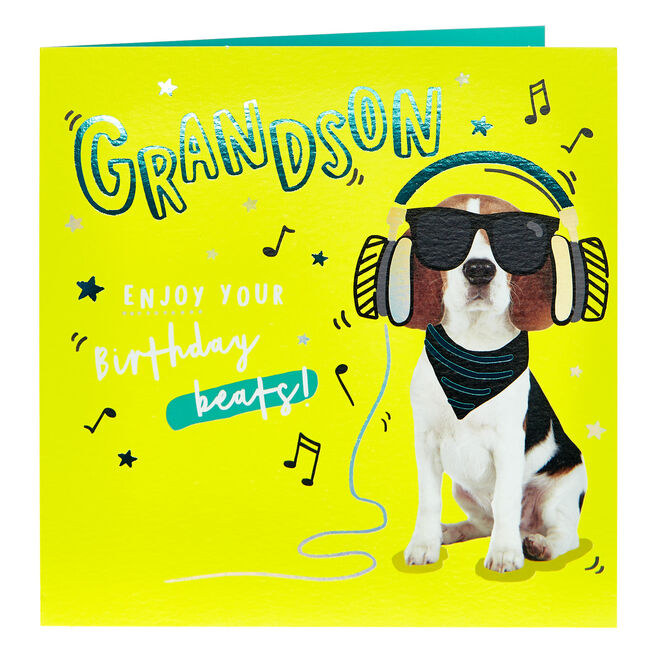 Grandson Beagle Beats Birthday Card
