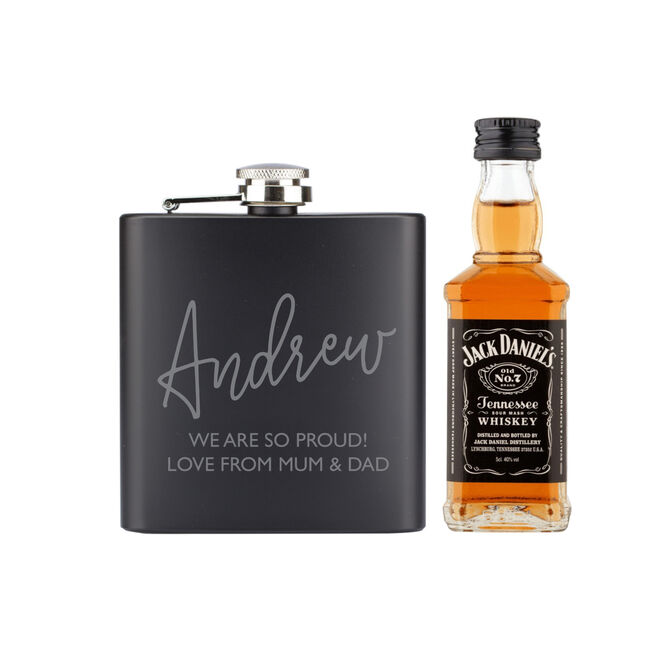 Personalised Hip Flask & Jack Daniels Whiskey Gift Set