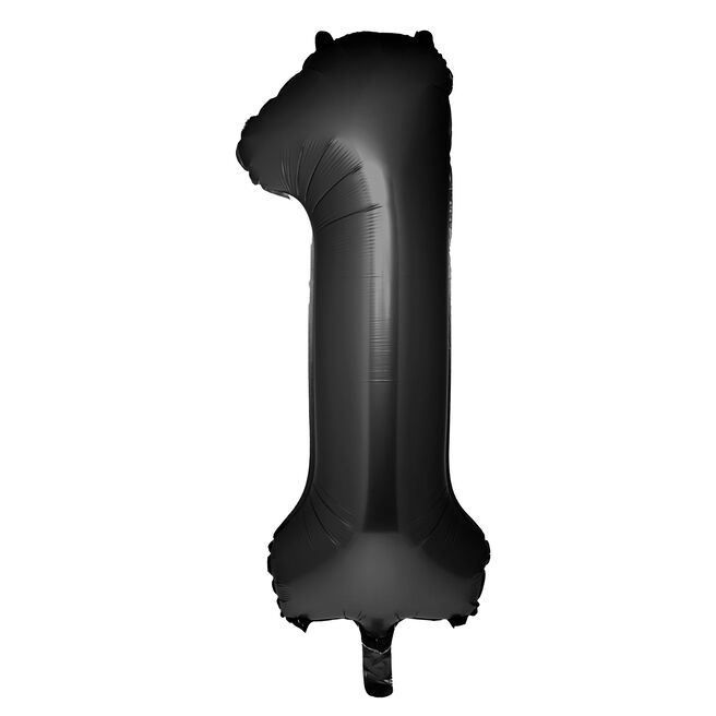 Large 34-Inch Black Foil Helium Number 1 Balloon - Uninflated