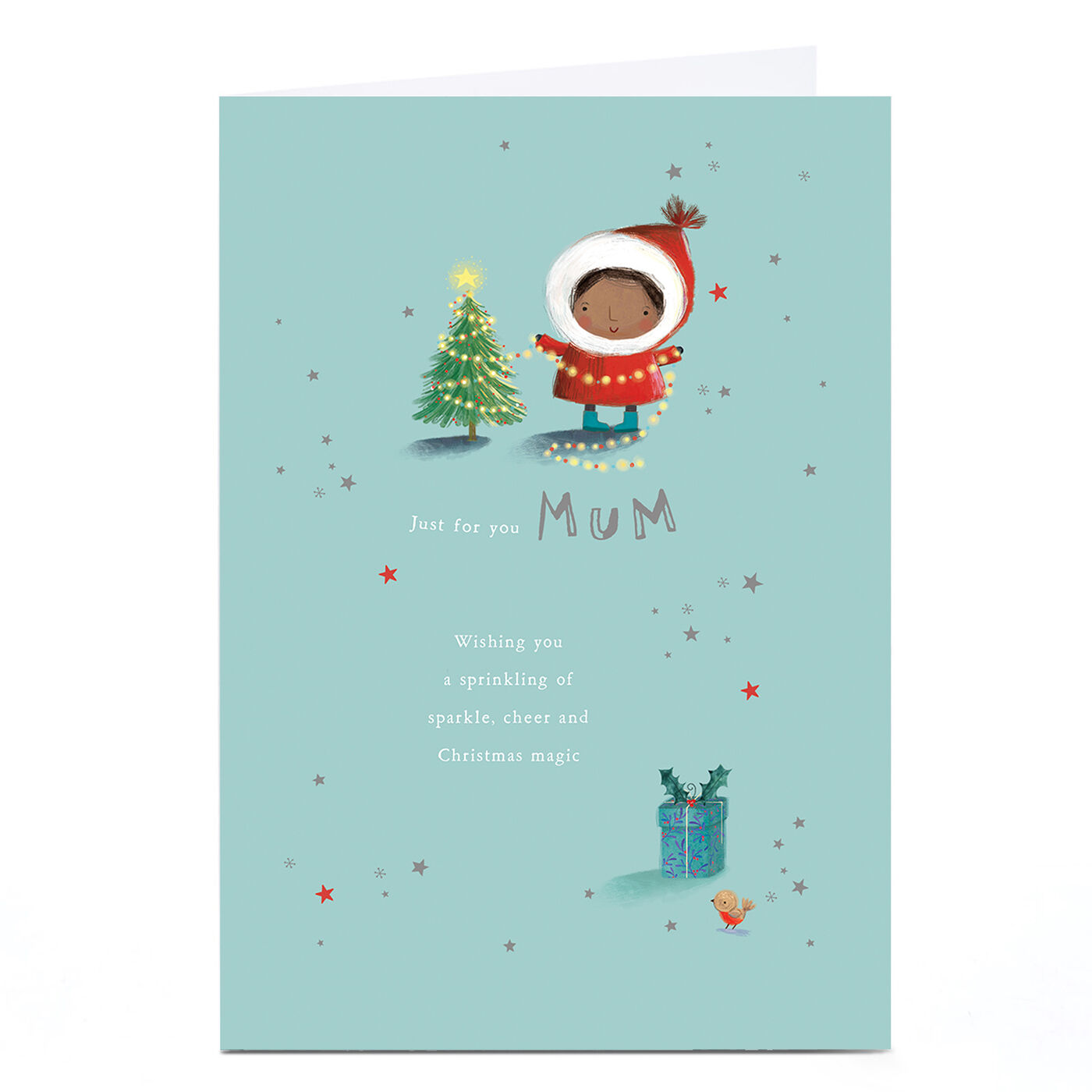 Buy Christmas Card Mum- Cute character putting lights on tree