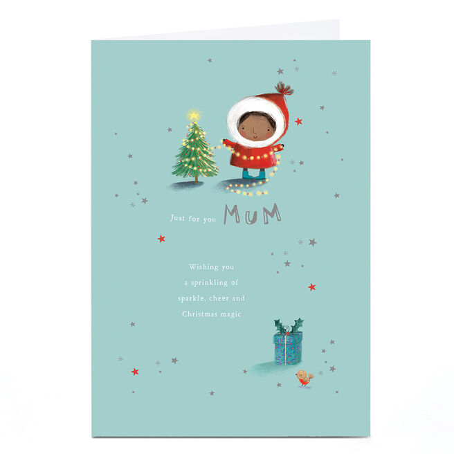 Personalised Christmas Card - Putting Lights on Tree, Mum