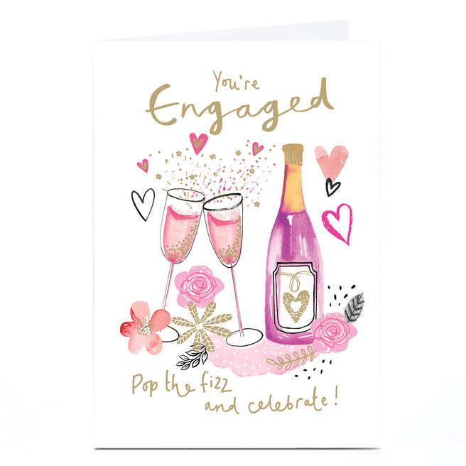 Personalised Engagement Card - Pink Pop the Fizz and Celebrate