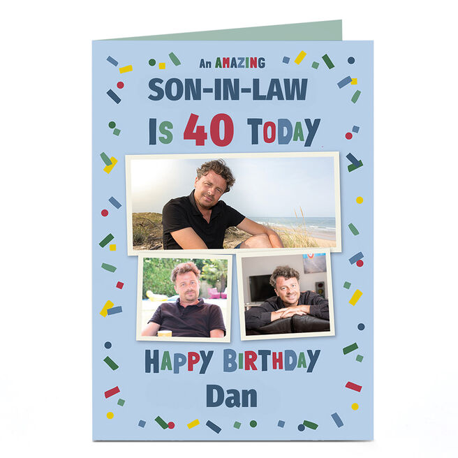 Photo Birthday Card - Colourful Confetti, Editable Age & Relation