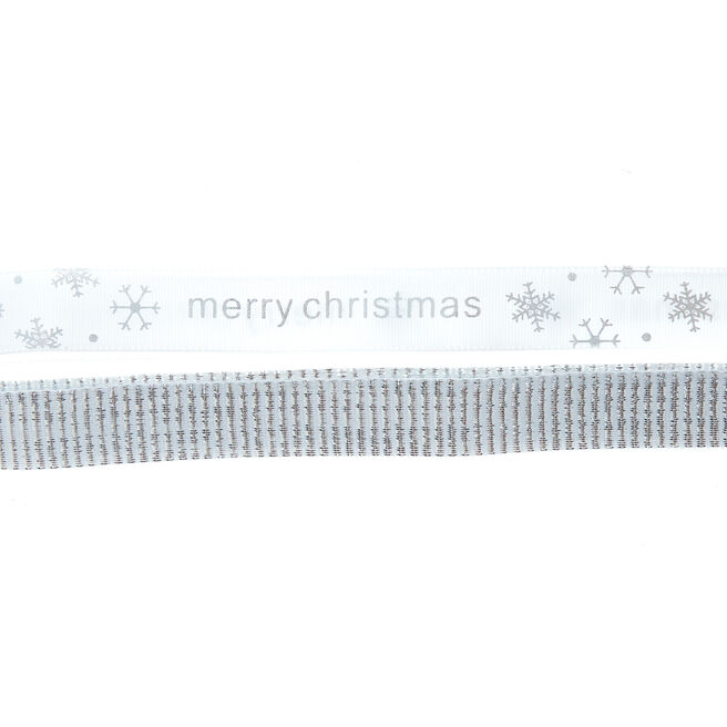Merry Christmas Silver Fabric Ribbon - Pack of 2