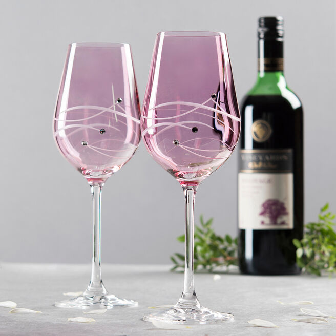 Pink Diamante Wine Glasses - Set of 2