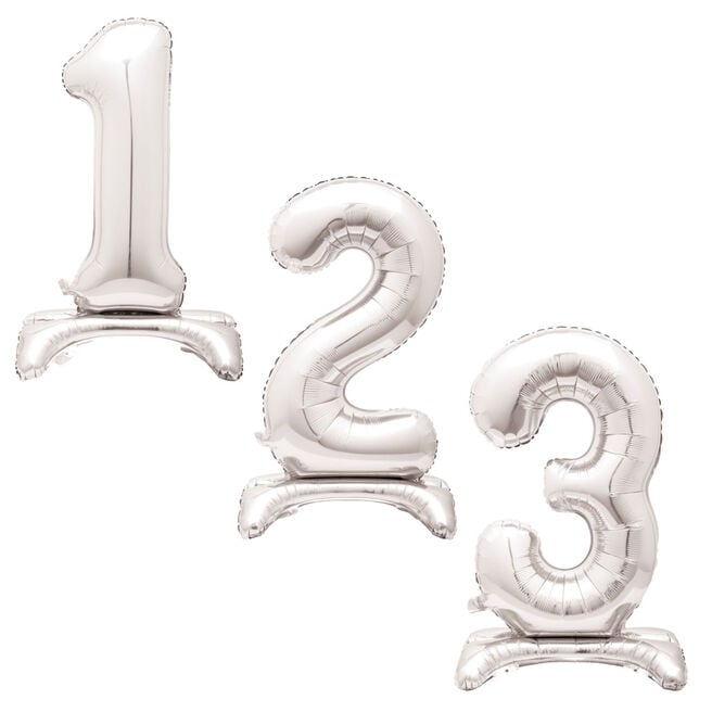 30-Inch Silver Standing Table Number Balloons 0-9