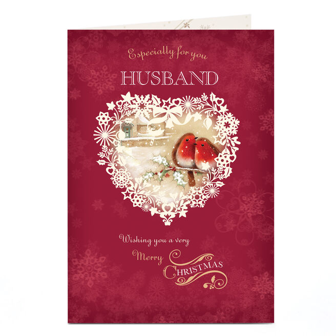 Personalised Christmas Card - Robins In A Heart Husband