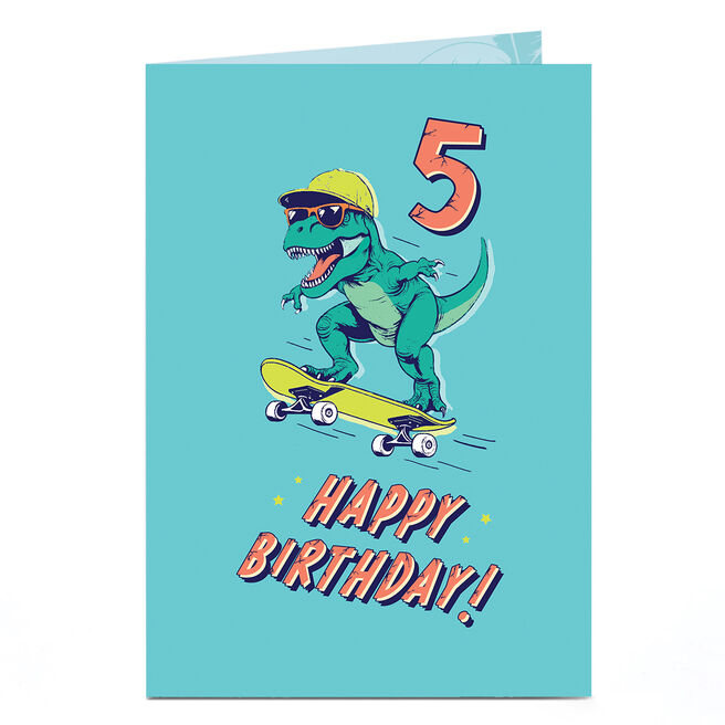5th Birthday Card - T-Rexcellent Dinosaur On Skateboard