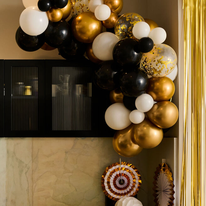 Gold, Black & White Balloon Arch Kit Gold