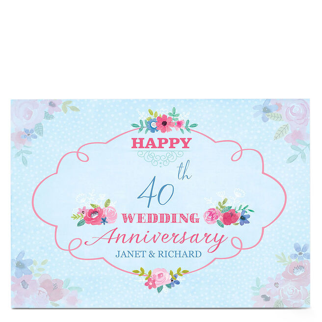 Personalised Anniversary Card - Floral & Blue
