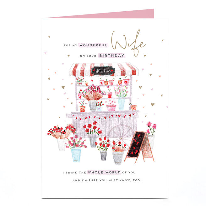 Birthday Card - Red Roses Flower Stall, Wife