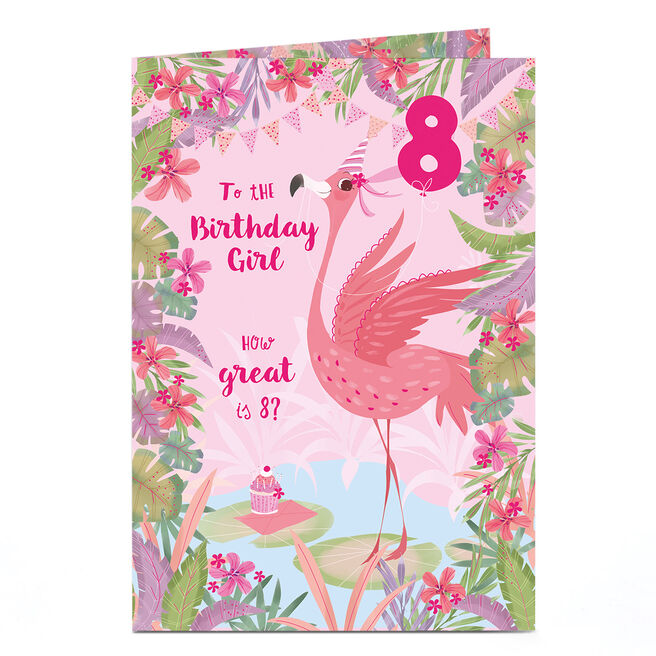 8th Birthday Card - Flamingo Birthday Girl