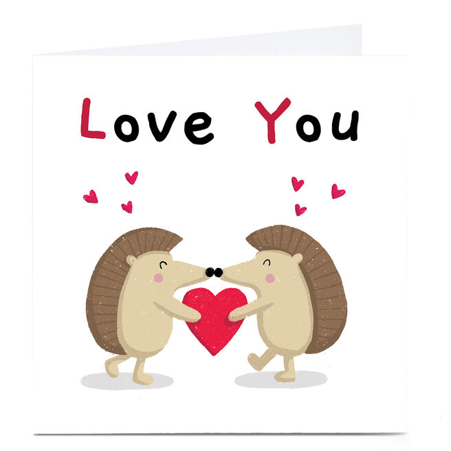 Personalised Dumpling Green Valentine's Day Card -  Hedgehog Couple & Heart