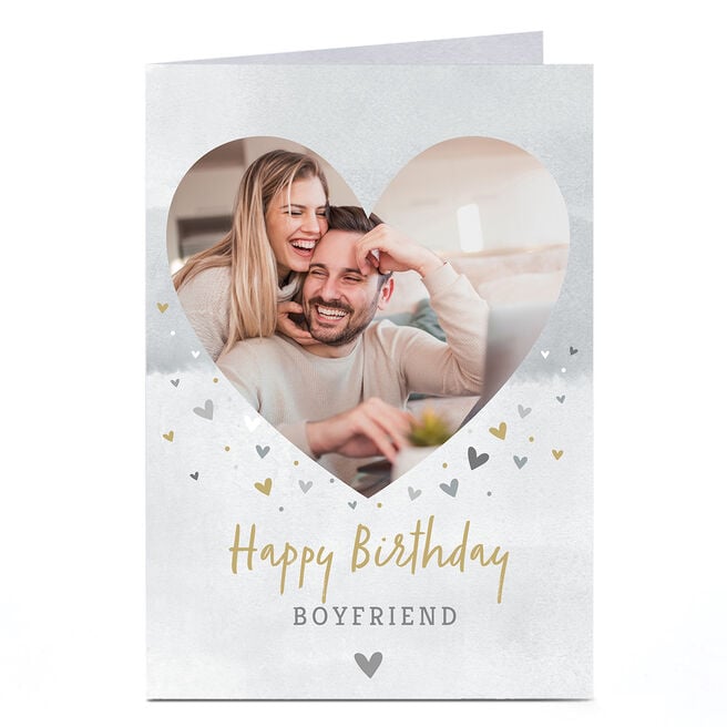 Photo Birthday Card - Boyfriend Watercolour Hearts
