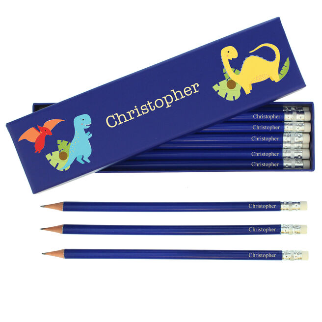 Personalised Pencils & Box- Dinosaur